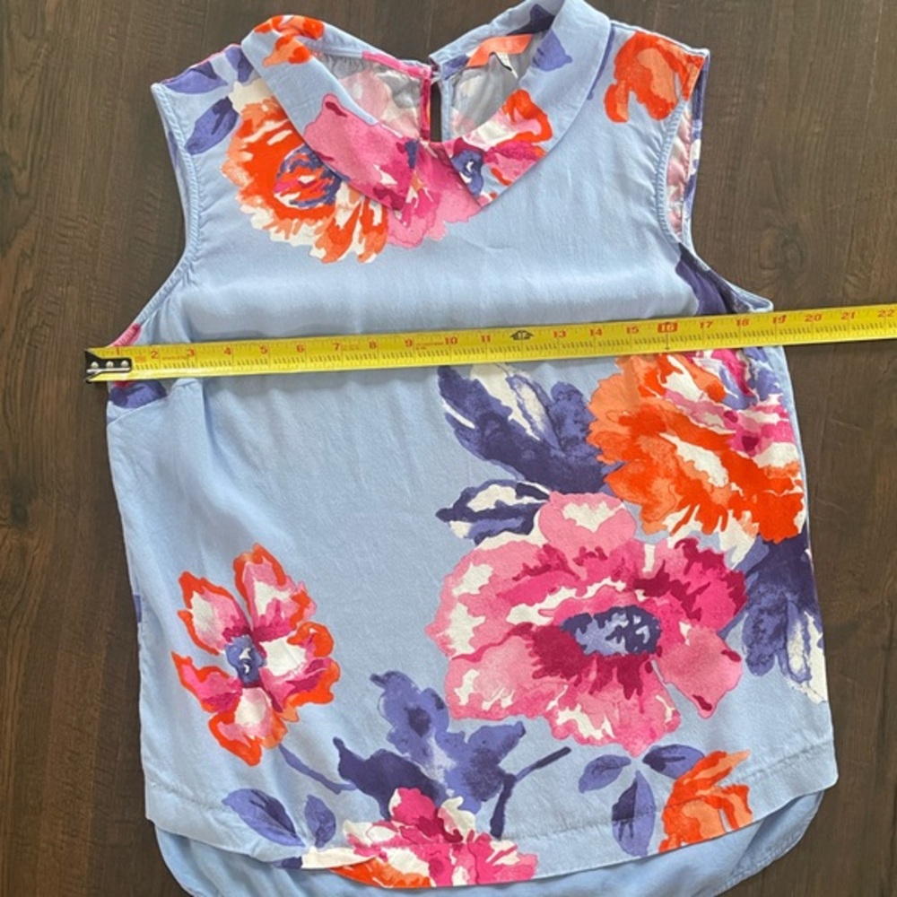 JOULES Floral Feminine Sleeveless Top Light Blue Pink Collar Spring Size 10 - Picture 10 of 10